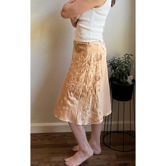 Alberta Ferretti Womens 90's Champagne 100% Silk Embroidered Skirt Size 44/M - Picture 4 of 16